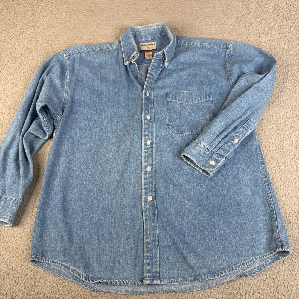 VTG DENIM SHIRT Mens L Blue High Sierra Long Sleeve Button Chambray Workshirt